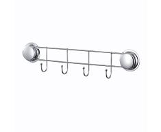 Novel Solutions DS-4708 Super Ventosa extraÃble 4 Ganchos Potente Estante hermético para Colgar Toallas, fregonas de Limpieza o Utensilios baño y la Cocina. Cromo Pulido, Metal, Cromado, Talla única