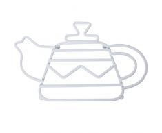 DRW Salvamantel con Forma de Tetera de Metal Blanco 27x19x1,7cm