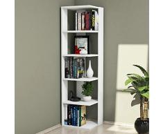 Homemania Librería Corner, Madera, Blanco, 41,8 x 41,8 x 160,8 cm