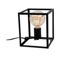 Briloner Leuchten mesa, con 1 luz, lámpara de mesilla retro, vintage, acero negro, 1x E27, máx. 40 vatios, incluido interruptor de cable, 170x170x200 mm (Largo x ancho x alto), W, Tischleuchte