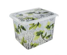 Keeeper Caja de Almacenaje con Tapa, Decoración floral, 20,5 l, Agneta Spring Leaves, Transparente