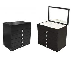 DOREX Joyero con 5 Cajones, Madera, Negro, Única