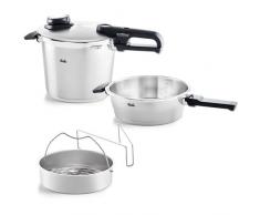 Vitavit Premium, Juego de ollas a presión, 4 piezas, olla a presión de 6 L y de 2,5 L, ambas con un diámetro de 22 cm, incluye tapa de metal, accesorio de cocción al vapor, inducción