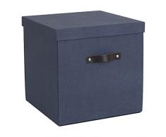 Bigso Box of Sweden Caja de almacenaje con tapa y asa â Organizador de armarios plegable para ropa, juguetes, etc. â Caja cuadrada grande de tablero de fibras y papel con aspecto de lino â azul