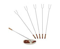 Relaxdays Pack de Pinchos Barbacoa Extra Largos, Acero Inoxidable-Madera, Plateado, 80 cm, 6 Unidades