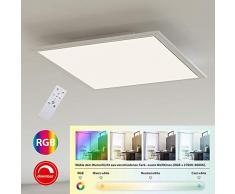 Briloner Leuchten - Lámpara de techo, panel LED, plafón cuadrado (45 x 45 cm), color blanco, control de temperatura (3000 - 6500 Kelvin) + RGB, regulable, 2400 lúmenes, plástico