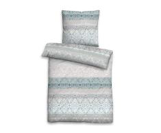 Biberna 0075146 Juego de Cama con Fundas de Almohada Punto Liso de algodÃ³n 1x 155x220 cm + 1x 80x80 cm, Agua
