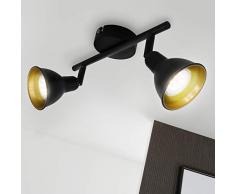 Briloner Leuchten - Lámpara de techo LED (metal, 4 W, incluye 2 bombillas LED GU10 de 4 W, 400 lúmenes, foco giratorio e inclinable), diseño retro/vintage, color negro y dorado