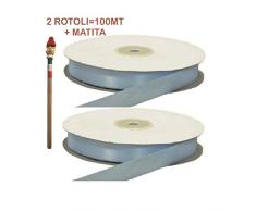 Armario bomboneras 2 rollos de cinta de RASO 3 mm nata 2rotoli = 100metri + 1 lápiz, Cielo