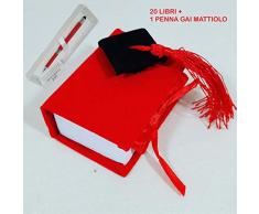 Armario bomboniere 20 Libros de Terciopelo Rojo con Toque Negro y borlas + 1 Pluma, 85,5 cm Aprox.