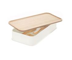 iDesign Caja organizadora para cajones, cesta organizadora mediana para estanterÃ­as, de plÃ¡stico reciclado sin BPA, caja con tapa de madera de paulownia, blanco