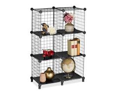 Relaxdays EstanterÃa de 6 Cubos Rejilla, Armario Modular, Sistema Estantes Cuadrados Reja, 98,5 x 64,5 x 31,5 cm, Negro