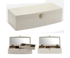 BAKAJI - Joyero con Espejo Interior, 2 estantes, Blanco, 30 x 13 x 9 cm, Madera, único