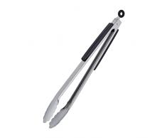 Relaxdays Pinza Barbacoa XXL, Parrilla y Cocina, con Anillo Colgante, Acero Inoxidable y Madera, 38 cm, Plateado/Negro