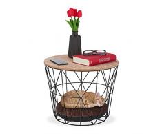Relaxdays Mesa Auxiliar con Cama Gato y Perro, Cueva Mascota con Cojín, DM-Metal-Algodón, 1 Ud, 35,5 x 45,5cm, Negro