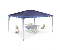 Relaxdays Carpa Techo Bordes Ondeados, 2,5x3x4 m, Poliéster, Acero, Impermeable, Resiste Rasgones, Azul Marino y Blanco, 250 x 300 x 400 cm