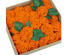 GONICVIN Flores Artificiales, 50 Rosas Artificiales con Tallos, Ramos de Flores realistas para Manualidades, Bodas, Fiestas, hogar, Decoraciones del dÃa de San ValentÃn (Naranja)