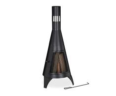 Relaxdays Chimenea Exterior con Atizador, Estufa para Terraza de Acero, Salvachispas, para JardÃn, 120x48x50 cm, Negro, 100%