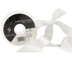 Cinta de satén a doble cara Berisfords 3501 de 20 m x 25 mm, color blanco