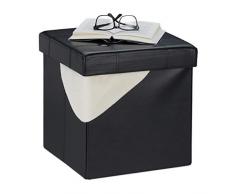 Relaxdays Taburete con Espacio de Almacenamiento, Plegable, Acolchado, de Piel sintética, 40 L, 38 x 37 x 37 cm, Color Negro
