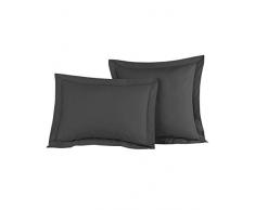 Home Cassiopee to80pe-ant – Juego de 2 Fundas de Almohada de 80 Hilos percal Antracita 65 x 65 cm