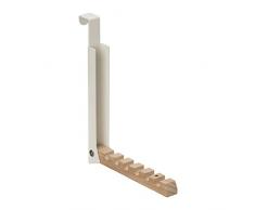 Relaxdays Colgador Plegable Puerta, Gancho con 6 Ranuras Perchas Ropa, Perchero Metal y Madera, 21 x 2,5 x 18 cm, Crema