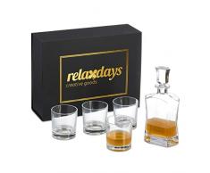 Relaxdays Set, 5 Piezas, 700 ml, 4 Vasos Whisky 345 ml, Caja de Regalo, Decantador Coñac, Transparente, 12,5 x 38 x 29 cm