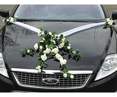 Auto-schmuck so einfach so kreativ Ramo de Encaje para Coche, Joyas de Novia, Pareja de Rosas, decoración para el Coche, Boda, Coche (Blanco)