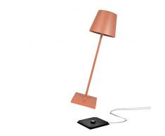 Zafferano Poldina Pro-Lámpara LED de Mesa Regulable (Aluminio, protección IP54, Uso en Interiores y Exteriores, estación de Carga de Contacto, Altura 38 cm, Enchufe de la UE), Color Rojo