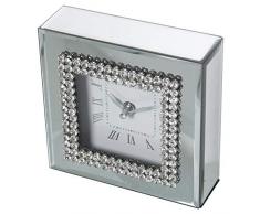 DRW Reloj de Sobremesa Cuadrado de Espejo y Cristalitos en Color Espejo 15x5x15cm