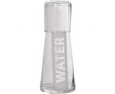 DRW Botella de Cristal 700 ml con Vaso y Logo Water en Transparente 700 ml