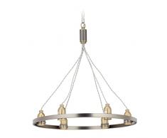 Relaxdays Candelabro para el Techo, Seis focos, Hierro, Vintage, E27, Ã55 cm, Plateado/Dorado
