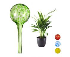 Relaxdays, Ã 6cm, Verde, Set de Dos Globos, Sistema de riego para Plantas, Vacaciones, Vidrio, 100% Cristal