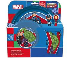 Set vajilla infantil reutilizable de 5 piezas: vaso, plato, cuenco y cubiertos de Los Vengadores - Marvel