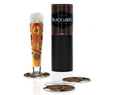Vaso de cerveza Black Label de Debora Jedwab, de cristal, 300 ml, con cinco tapas de cerveza