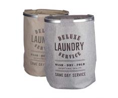 Relaxdays Pack de 2 Cestos Ropa Sucia Plegables en Estilo Vintage, Tela, Gris y Beige, 80 litros
