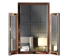 CARME Paloma - Espejo Plegable de Lujo con Tres Pliegues para Escritorio, diseño de Cristal Biselado, Marco de inglete, Moderno vestidor, Dormitorio, Muebles de Maquillaje cosmético (Oro Rosa)