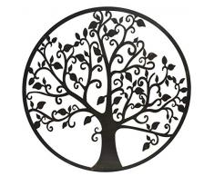 DRW Aplique decoraciÃ³n Pared Metal Redondo Ã¡rbol con pÃ¡jaros 100x100x1 cm