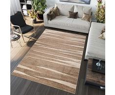Tapiso Alfombra de salón Moderna colección Sari â Color marrón Gris Beige diseño geométrico, Rayas sableux â , de fácil Cuidado, Polipropileno, Beige, 140 x 190 cm