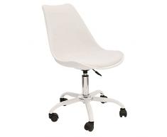THE HOME DECO FACTORY Silla con Ruedas de Escritorio, diseño Kiruna Color Blanco, Polipropileno Poliuretano, 46.5 x 58.5 x 80/92 cm
