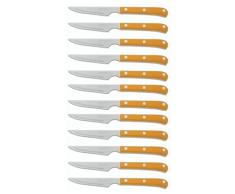 Arcos Serie Cuchillos de Mesa Caja 12 uds Cuchillo Chuletero, Hoja Serrada de Acero Inoxidable NITRUM de 115 mm, Mango Polioximetileno Color mostaza (12 UDS)
