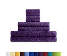 Eiffel Textile Juego de Toallas Calidad Rizo 400 gr, AlgodÃ³n Egipcio 100%, Morado, Tocador Lavabo y Sabana, 8 Unidades
