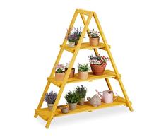 Relaxdays Escalera Plantas, 3 Pisos, Plegable, Piramidal, Interior y Exterior, Madera, 123 x 115 x 37 cm, Amarillo Claro, 1 Pieza