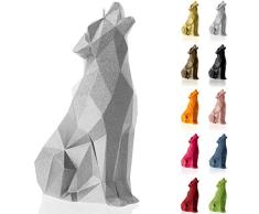 Candellana Hecho a Mano Wolf Low-Poly Vela de Regalo - Divertida - Vela Decorativa - Decoración del Hogar - Regalos para Amigos - Mecha de Algodón - Tiempo de Quemado 35h - Vela Silver