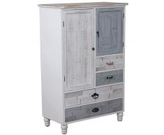 DRW Armario con 4 cajones y 2 Puertas de Madera Blanco, decape y Azul 80x40x122cm