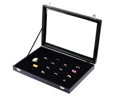 Sinoba Carga Joyero Vitrina de Joyas con Tapa de Cristal (Pendientes, Pendientes y Anillos Dedos)