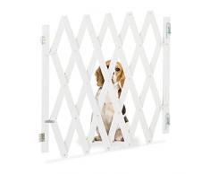 Relaxdays Barrera Seguridad Niños Bambú, Valla Escaleras Plegable hasta 126 cm, 70-82 cm Alto, Reja Mascotas, Blanco