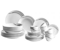 Domestic by Mäser 927314 Serie Tajo, Vajilla para 6 Personas, Porcelana, Color Blanco/Negro, 40 x 60 x 40 cm, 30 Unidades