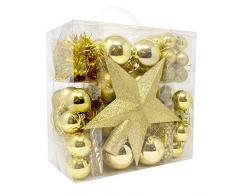 BAKAJI - Adornos para árbol de Navidad, Oro Dorado, Bolas de Estrellas talladas navideñas, 77 Unidades, Multicolor, único