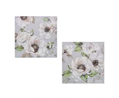 DRW Set de 2 Cuadro Lienzo Madera Cuadrados con Flores Multicolor 40x2,5x40 cm